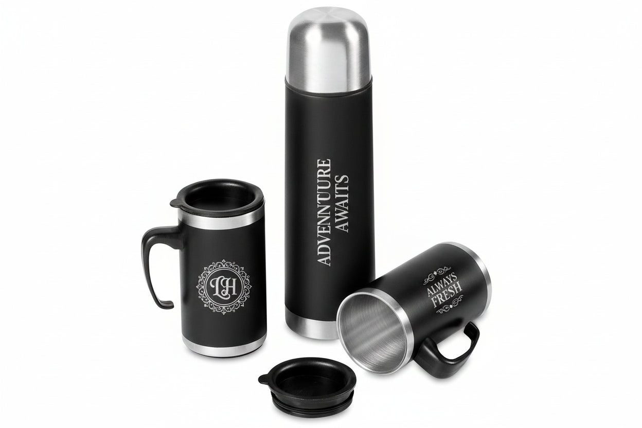 Custom Engraved Cardinal Stainless Steel Vacuum Flask & Mug Set